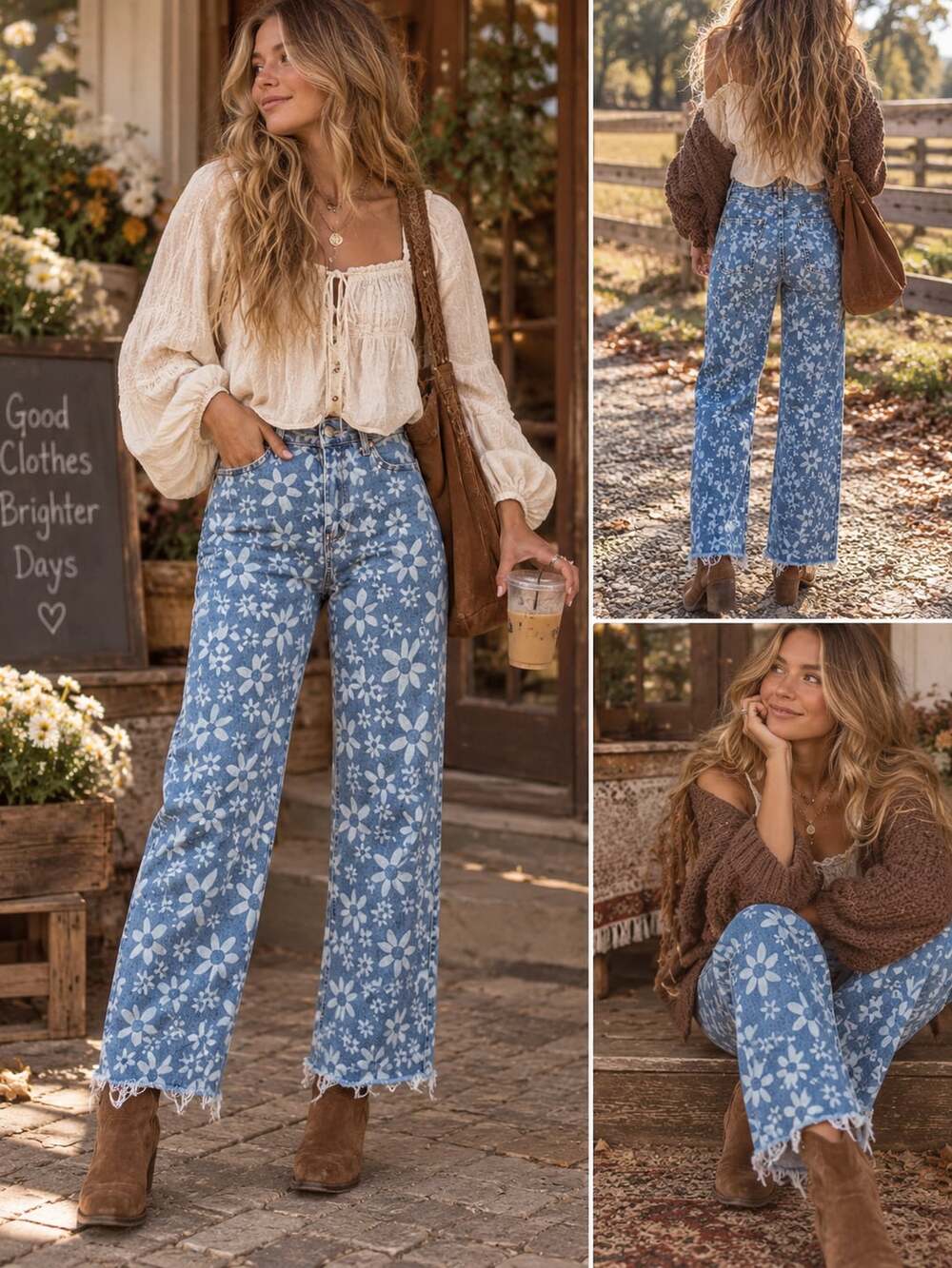 Judy Blue Wide Crop Jeans 5/27 Blue Floral Daisy High Rise Raw Hem Stretch Denim